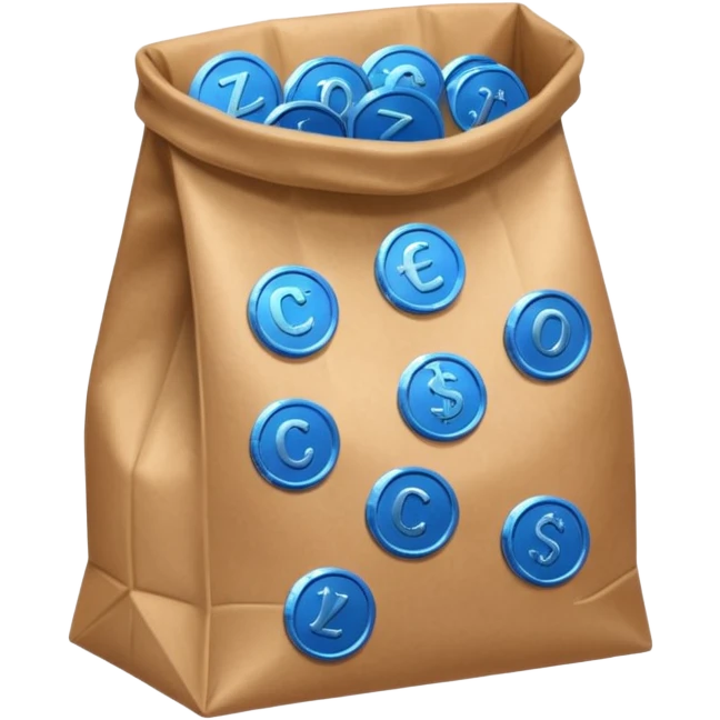 blue coins inside a brown bag  emoji