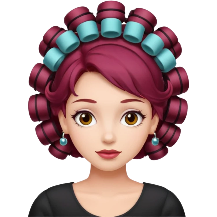 woman with burgundy hair rollers emoji