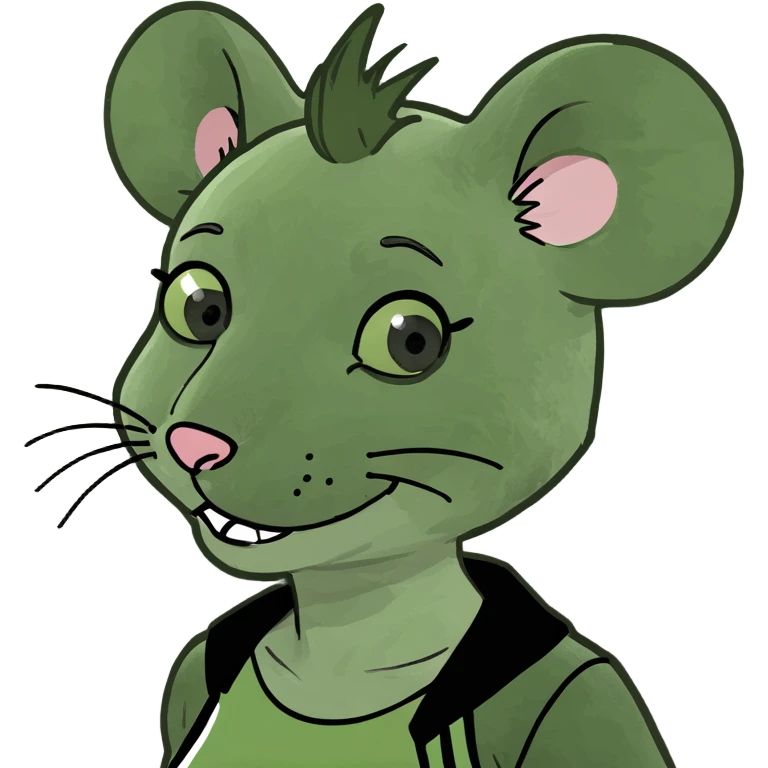 punk nezumimi mouse girl with red mohawk and green eyes, meme emoji style, mischievous expression, minimal background emoji