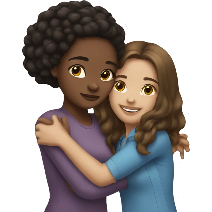 light skin brunette girl hugging a brunette lightskin girl emoji