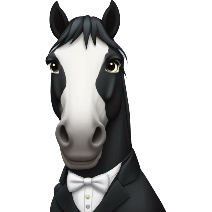 Black horse in a tux emoji