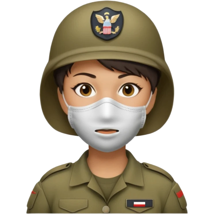 woman soldier with hair style wearing mouth mask emoji