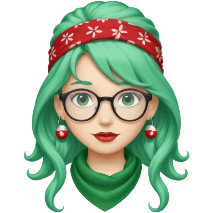 girl with long curly peppermint green hair and single-color bandana and glassess and earring emoji