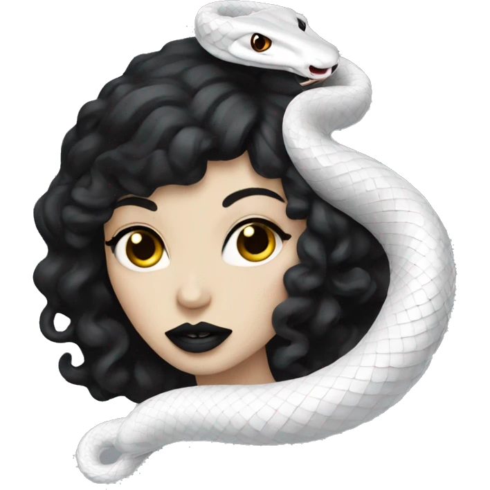Stylish white snake with black hair and big lips emoji
