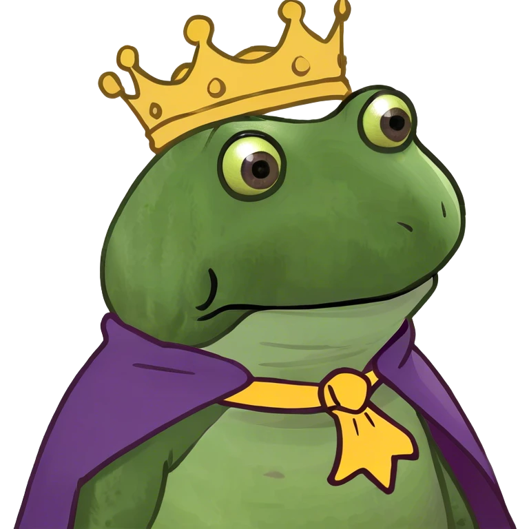 bufo the king wearing a purple cape and gold crown emoji