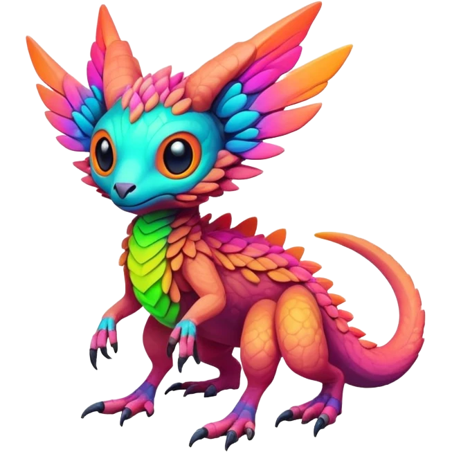futuristic lush warm-colored neon-colored Fakémon-Trico-creature (full body) emoji