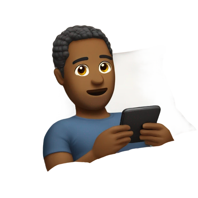 Perdon in bed scrolling on phone emoji