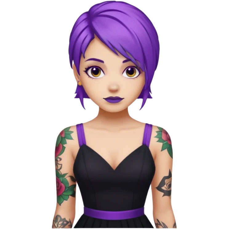 women with tatoos and hightlight that tatoos with purple hair and black dresses emoji