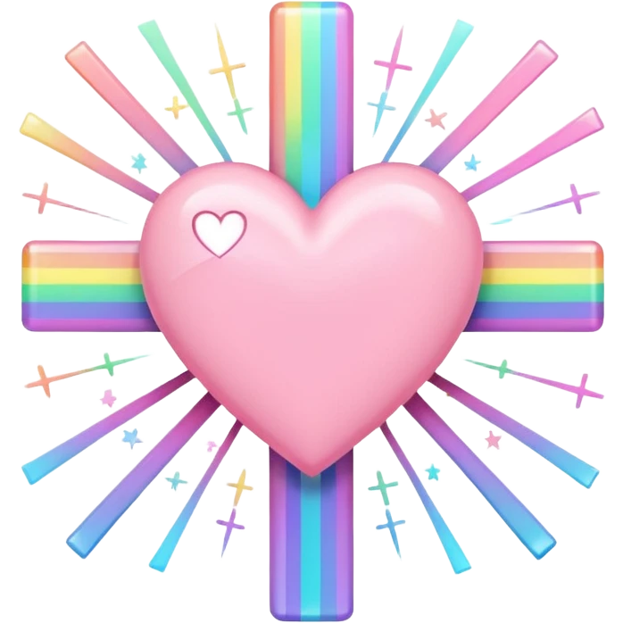 Heart infront of cross, pastel pink and rainbow sparkles  emoji