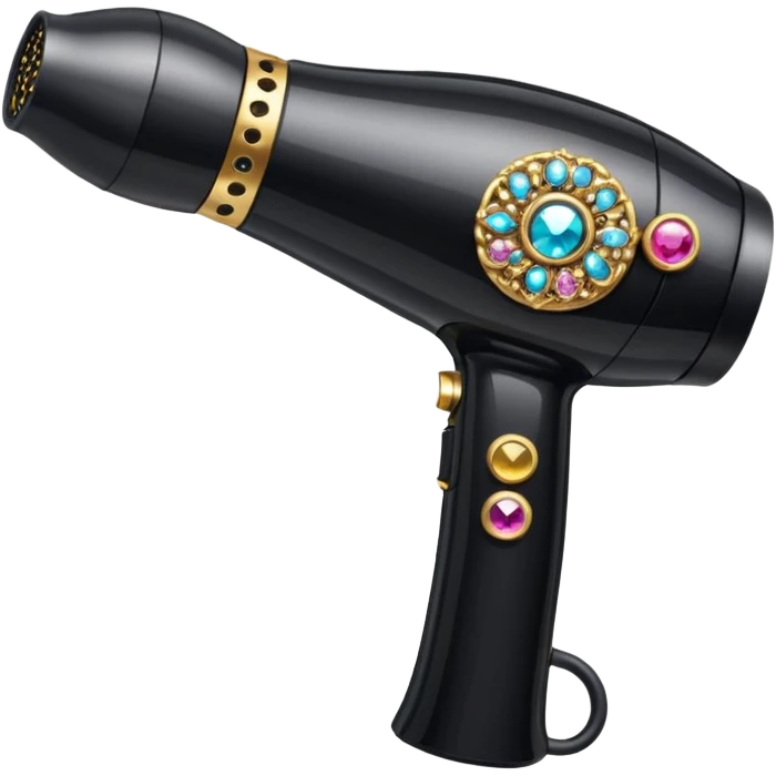 black blow dryer covered in jewelry emoji
