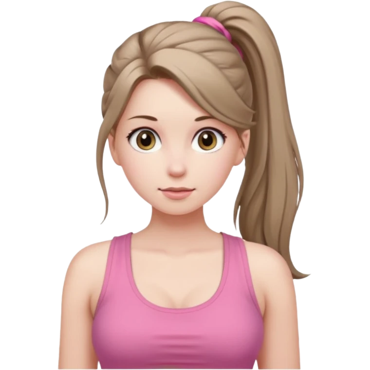 Девушка, бледная кожа, глаза серого цвета, светло русые, длинные волосы, собранные в хвост, розовая майка без рукавов,больше сиськи  emoji