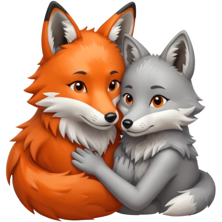 Fox and wolf being in love emoji