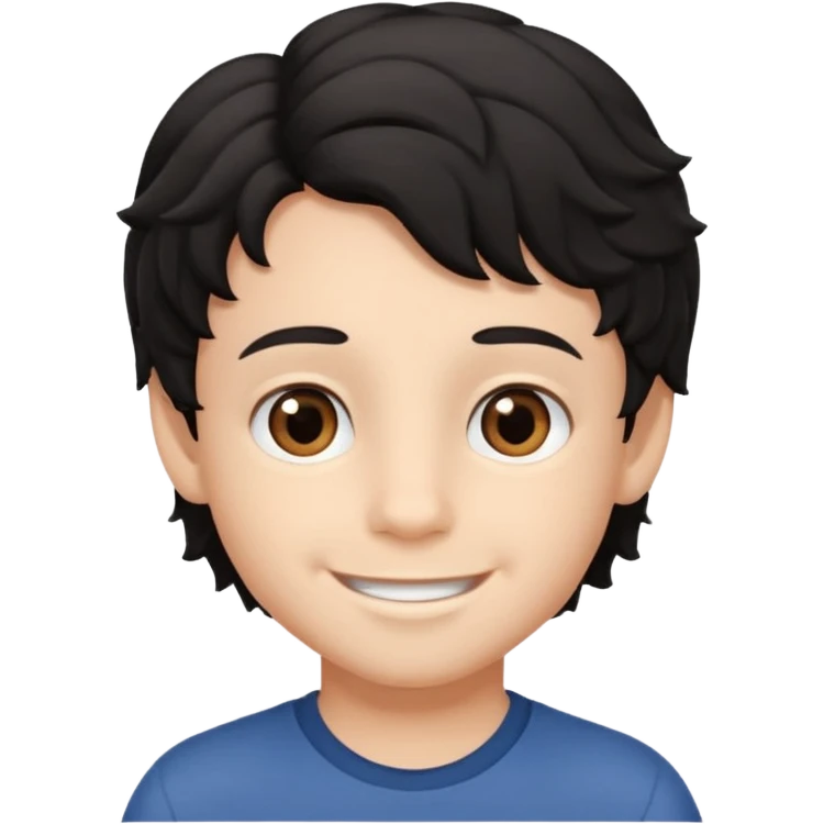 Siyah dalgalı saçlı kahveringi gözlü kücük erkek çocuk emoji