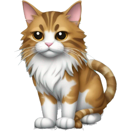 a ninja cat protecting a laptop computer. the cat is a Maine Coon breed, calico color, has a sword, and is standing in front of the laptop computer. highly detailed. emoji