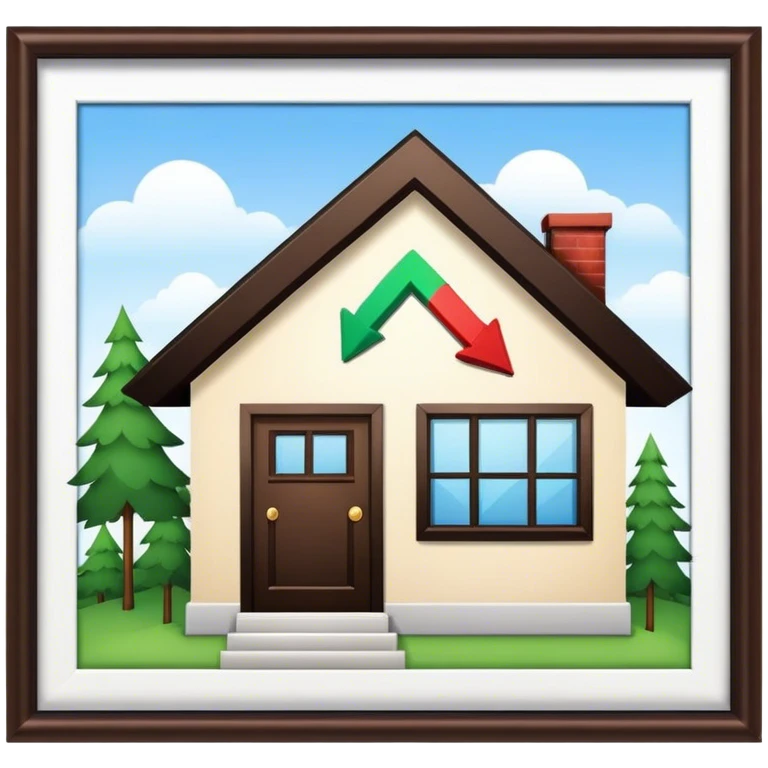 Stock market arrow going up behind the house emoji