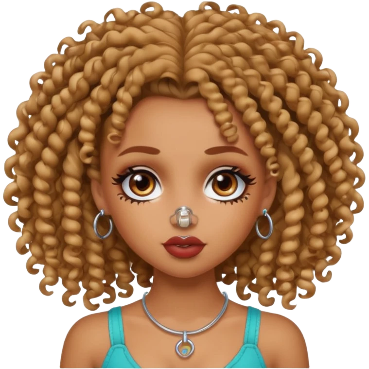 pretty bratz baddie, curly head, tan skin, nosering and septum piercing emoji