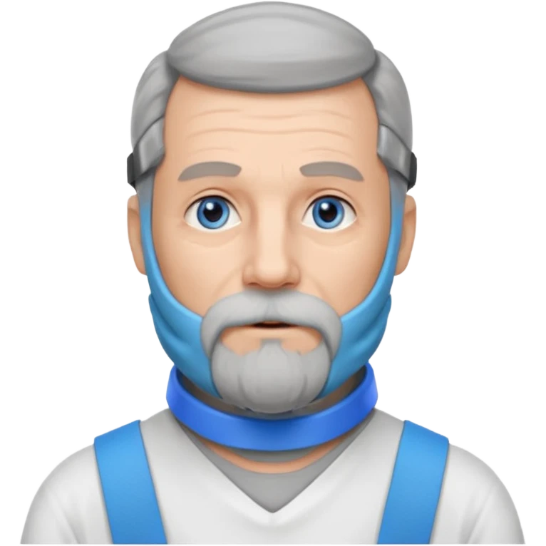 Older man with a long beard, a hard neck brace, and blue eyes. emoji