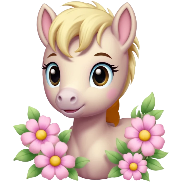 Cute little pony with flowers emoji