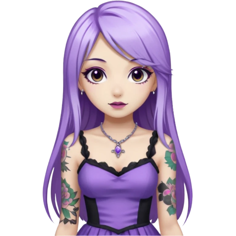hime gyaru girl, long straight white and purple hair, tattoos, dark makeup,  emoji