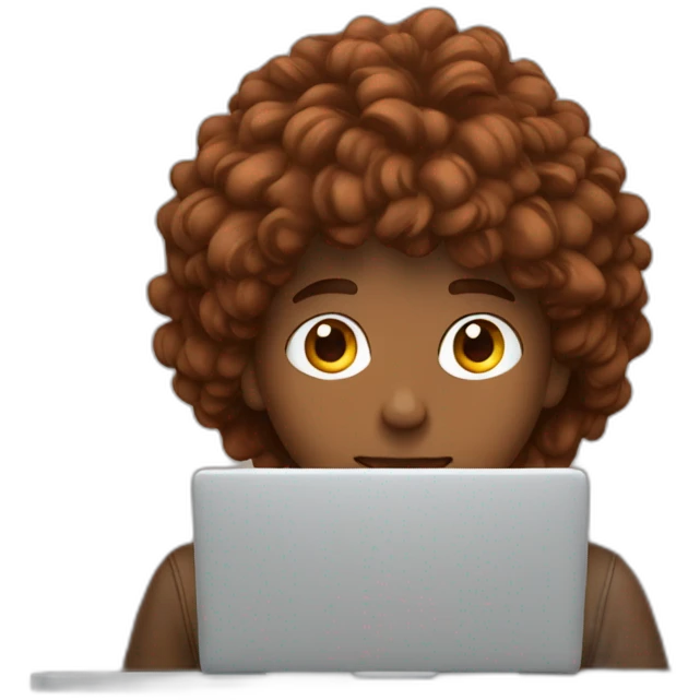 Young man behind a laptop hair chestnut color emoji
