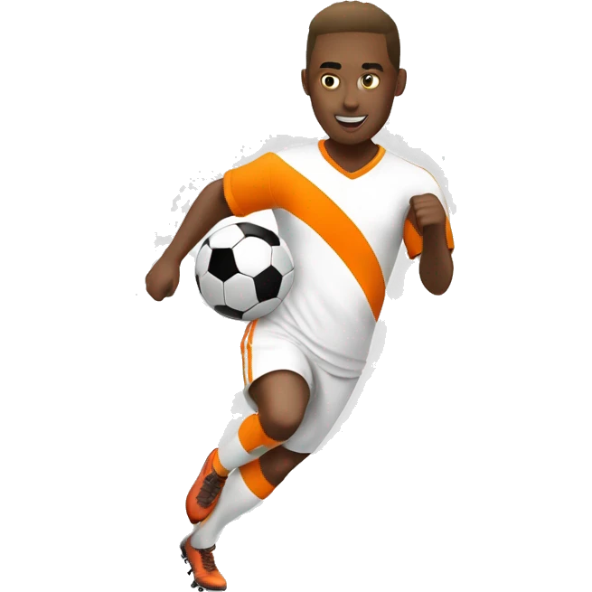 soccer player running white uniform wih some orage stripes, withut a ball emoji
