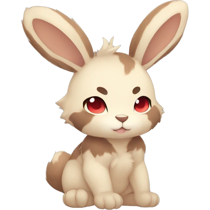 Cute, Chibi, Kemono-style, Anthro, Fur-Sona, Dark-Brown, Normal-type-Ground-type Tan-Rabbit-Fakémon with Dark-Red eyes, beige belly, beige paws, beige feet, beige freckles, full body emoji