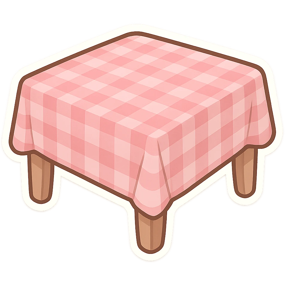 一个粉色方格的桌布的方形餐桌 emoji