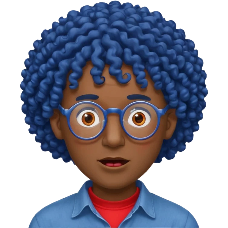 dark blue haired man curly hair and red earrings and spectacles surprised and hat wearing emoji