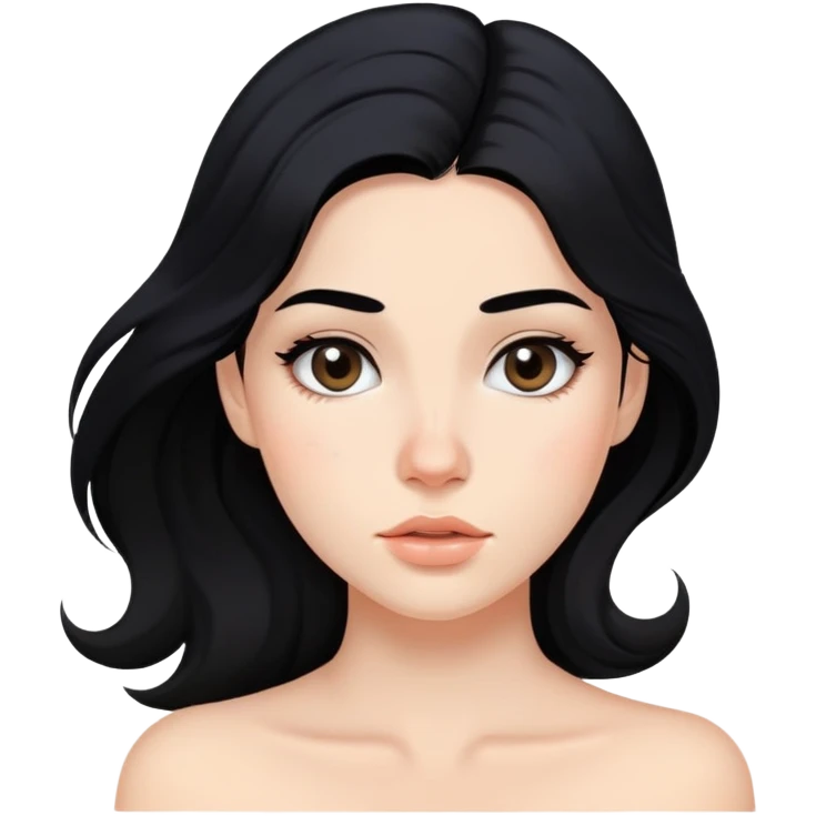 young woman with acne on face, flowing black hair and subtle makeup emoji