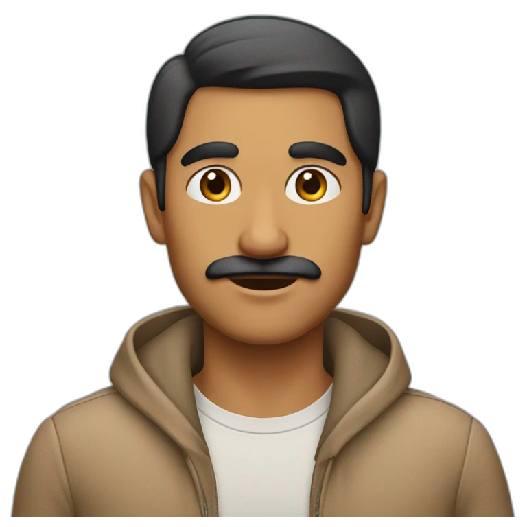 A man with identical eyebrows and a little mustache and he is Indian his skin color is tan emoji