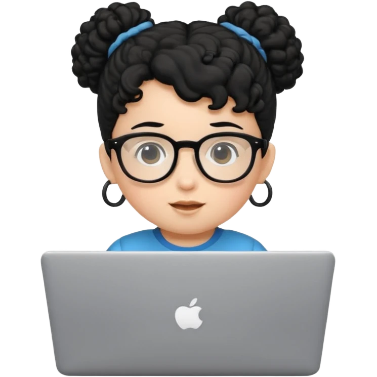 A baby DEVELOPER WITH A laptop, black curly hair and topknot, wearing glasses emoji