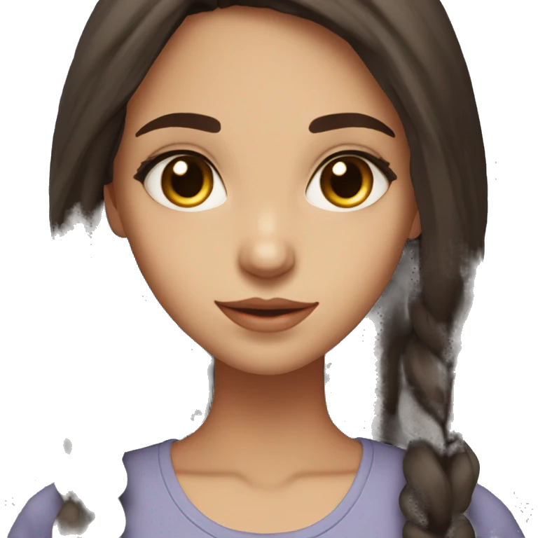23 year old girl, beutiful, long dark brown hair, brown almond eyes,  emoji