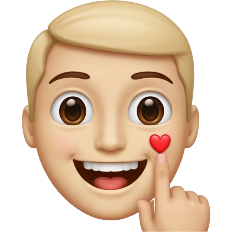 Una cara sonriendo con un dedo entre los dientes en vez de ojo corazones  emoji