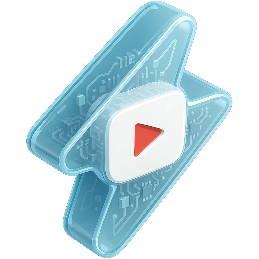 white YouTube play button inside a ligthning box emoji