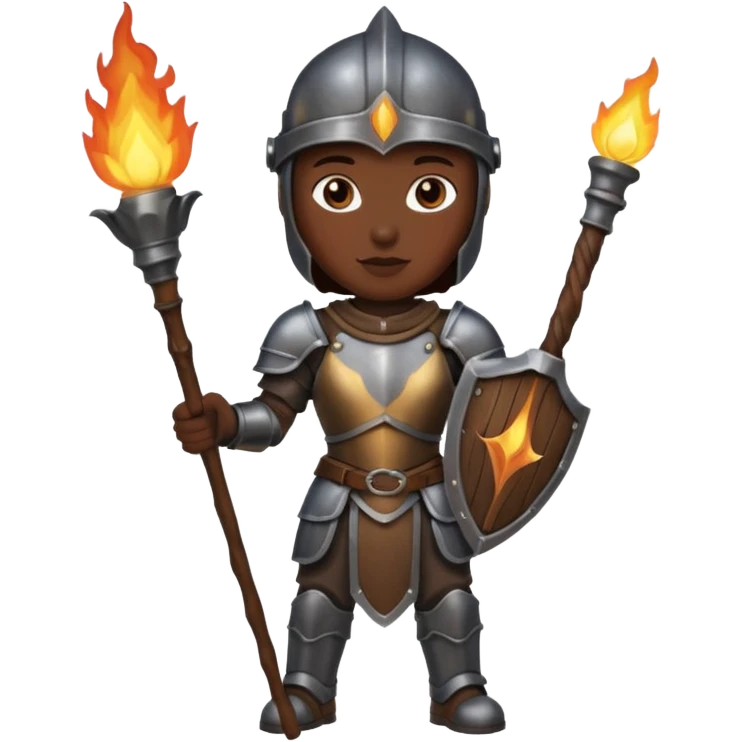 Dark souls holding a wooden torch in hand wearing darker, realistic iron armor emoji