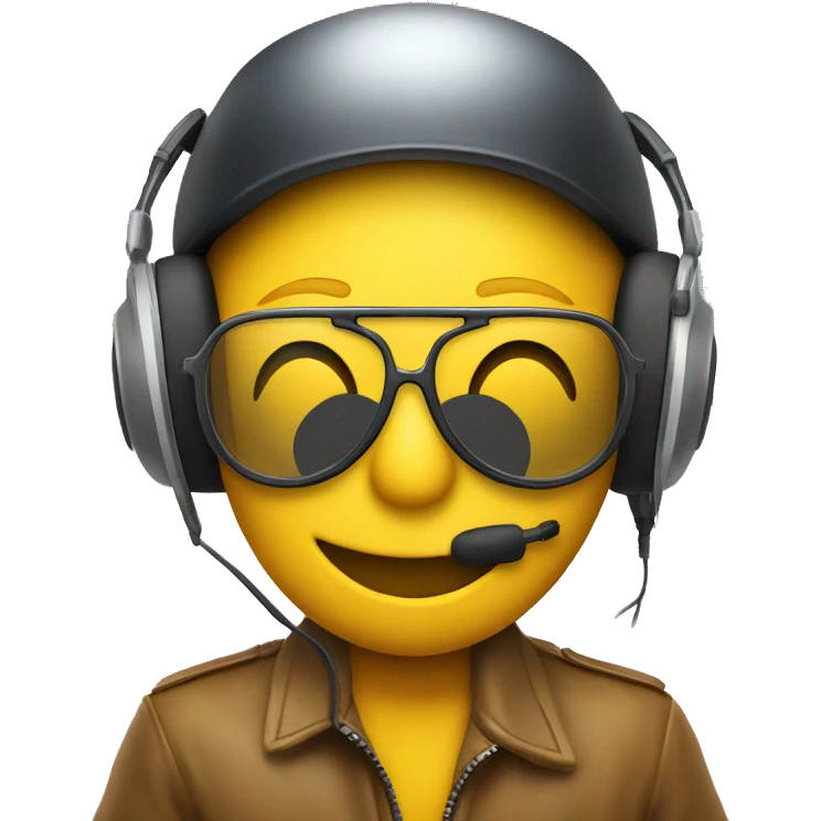 smiley yellow face wearing aviator glasses and racing headset and cap  emoji