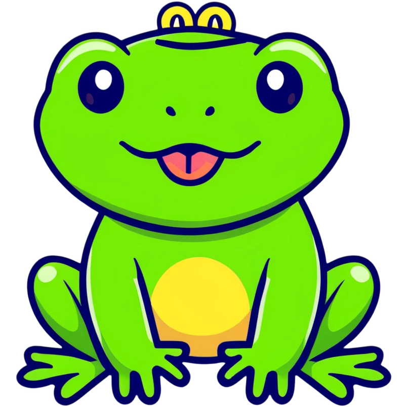 Green frog with its tongue sticking out and cross-eyed, silly expression emoji