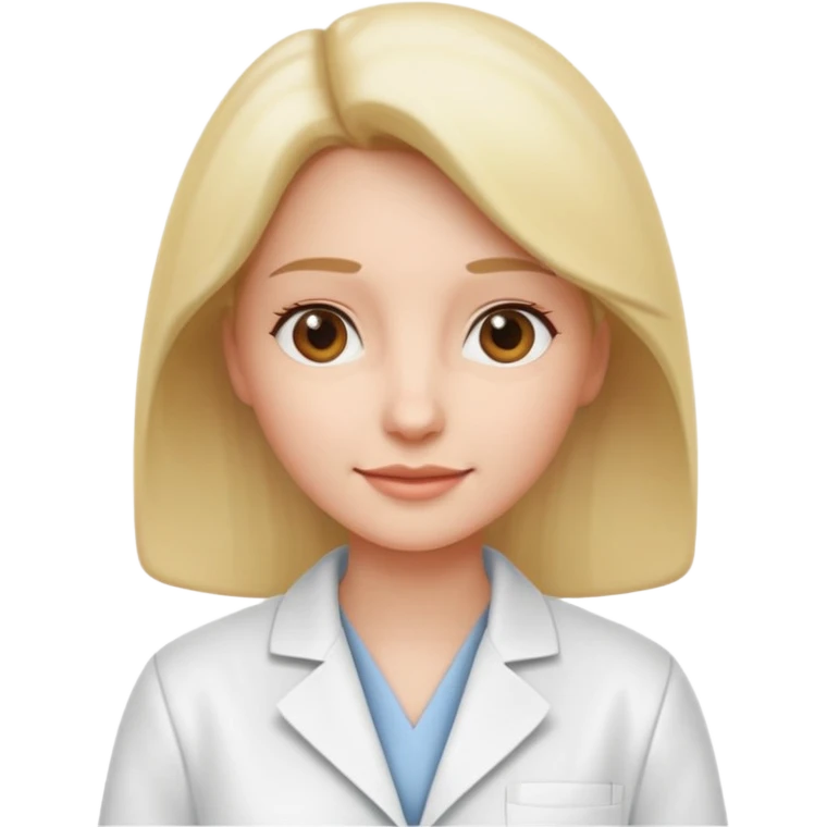 Mostre uma mulher vestida de jaleco branco, expressão leve e detalhamento suave típico de emojis modernos. A cena deve ter um visual limpo, com sombras sutis e contornos suaves, mantendo o estilo cartoon 3D usado em emojis do iOS. Mantendo coerência com o estilo emoji.” emoji