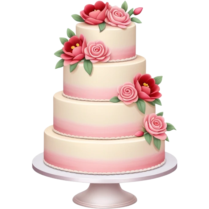 Romantic pastel wedding cake with warm-colored pink and red flowers emoji