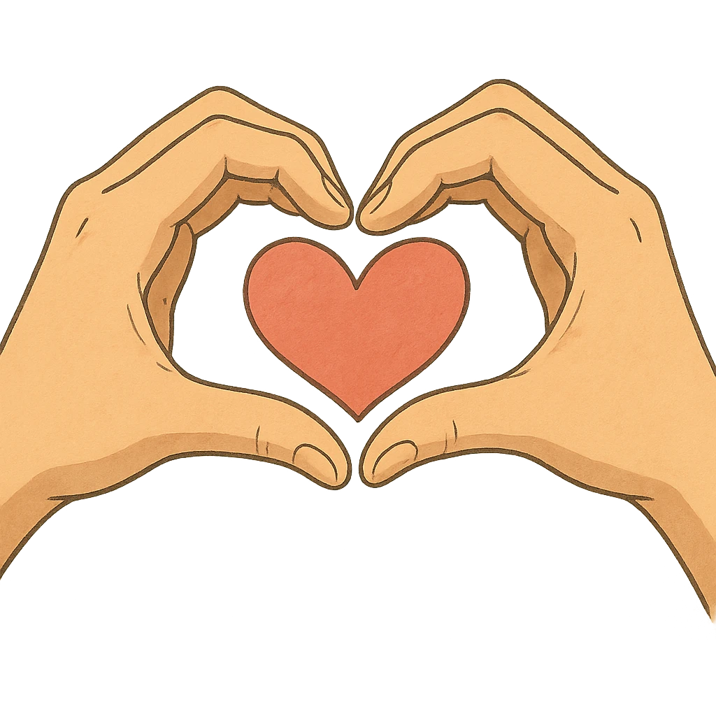 ghibli style illustration of two hands forming a heart symbolizing love emoji