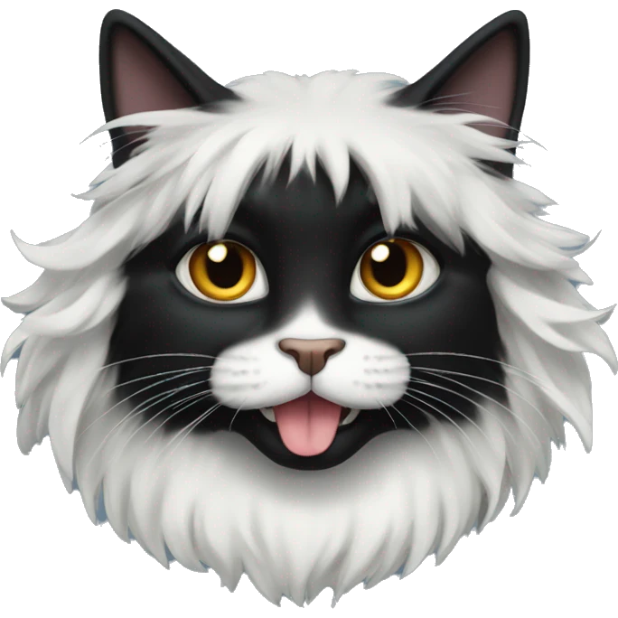 black cat domestic long-haired with white on the mouth emoji