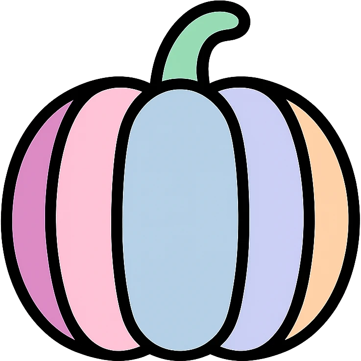A pumpkin using colors dd9fb0, ffc6d3, a3bfc9, c4bee2, f1b091 emoji