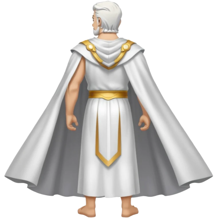 fullbody silverhair god ZEUS, white cape, standing still backview emoji