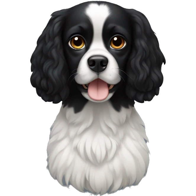 completely black small king spaniel with black fur on his whole face and white fur on chest emoji