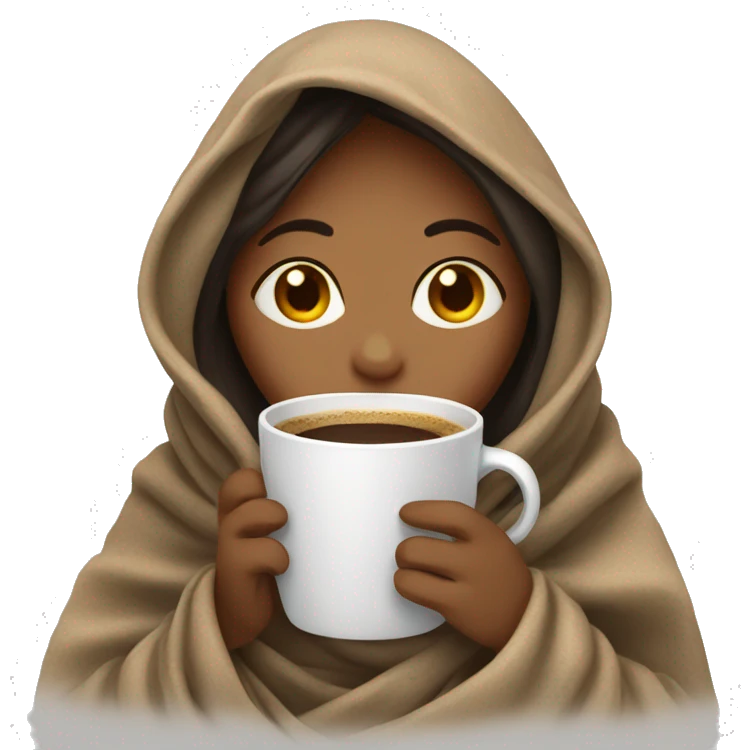 girl inside a blanket sipping coffee eyes closed emoji