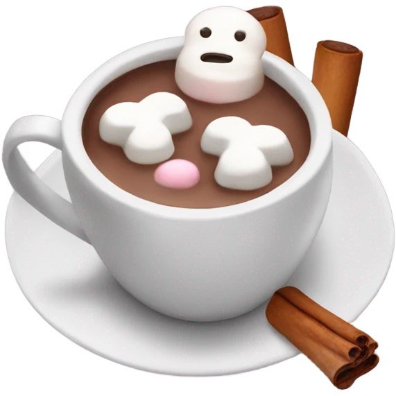 being cup of hot chocolate with marshmallows and cinnamon emoji