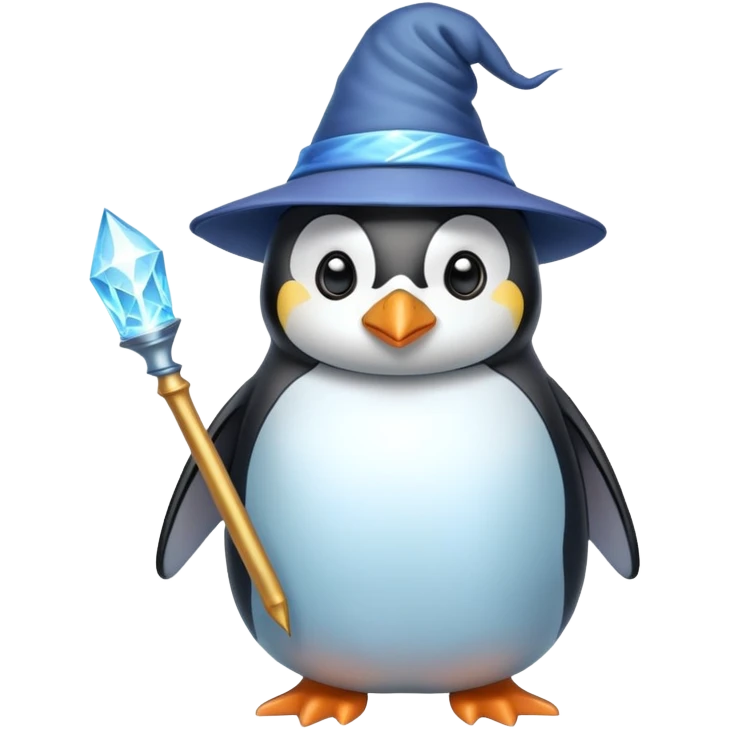 penguin wearing wizard hat and holding magic wand emoji