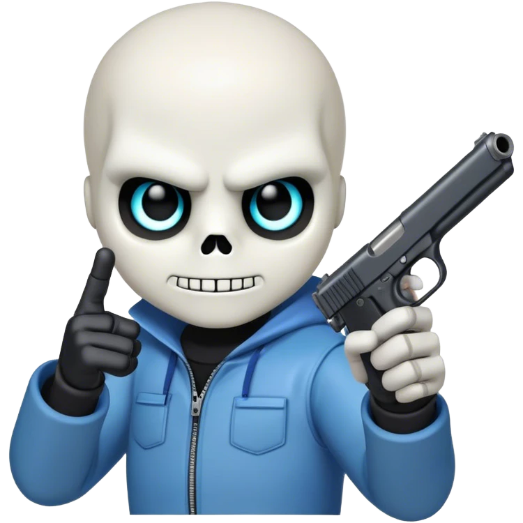 Sans from undertale pointing a gun at the viewer emoji