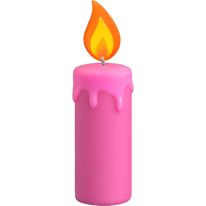 Draw a pink candle with a flame on it at an angle of 15 degrees from the horizontal. emoji