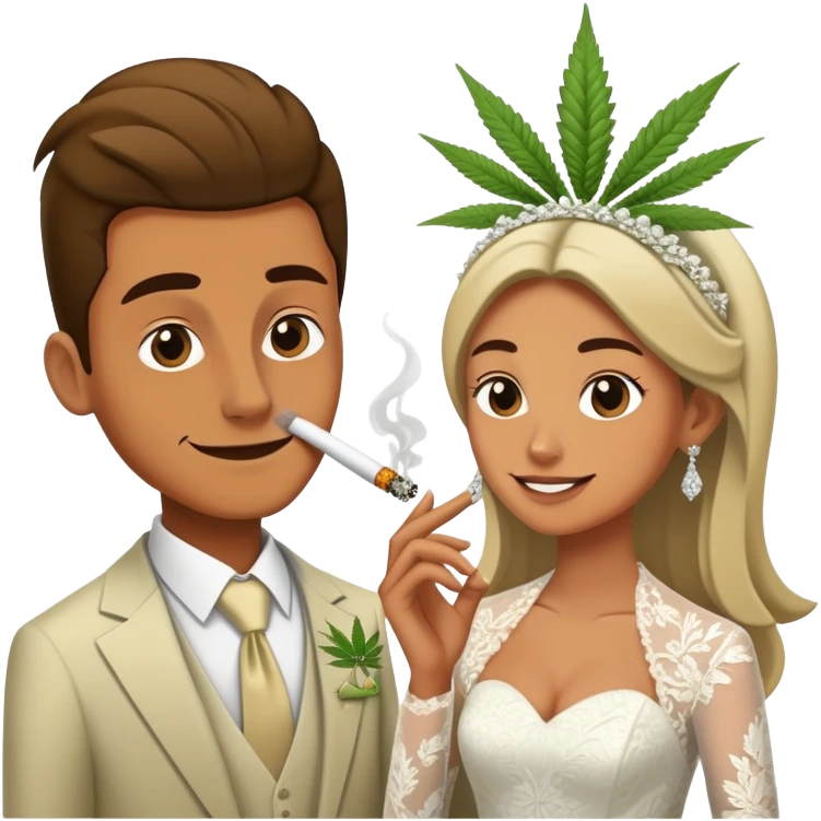 Person in fancy clothes sneaking into a wedding ceremony with a mischievous grin, uninvited guest, smoking cannabis emoji